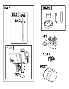 Lubrication Group Diagram and Parts List for 21R877-0021-B5 200000 - 399999 Briggs and Stratton Engine